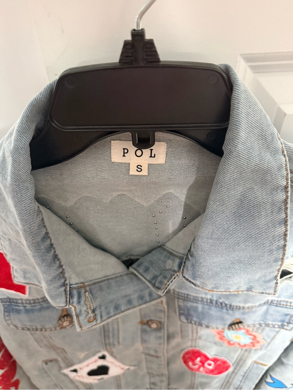 POL Light Blue Denim Jacket with Red Heart & Multicolor Patches - Picture 3 of 4